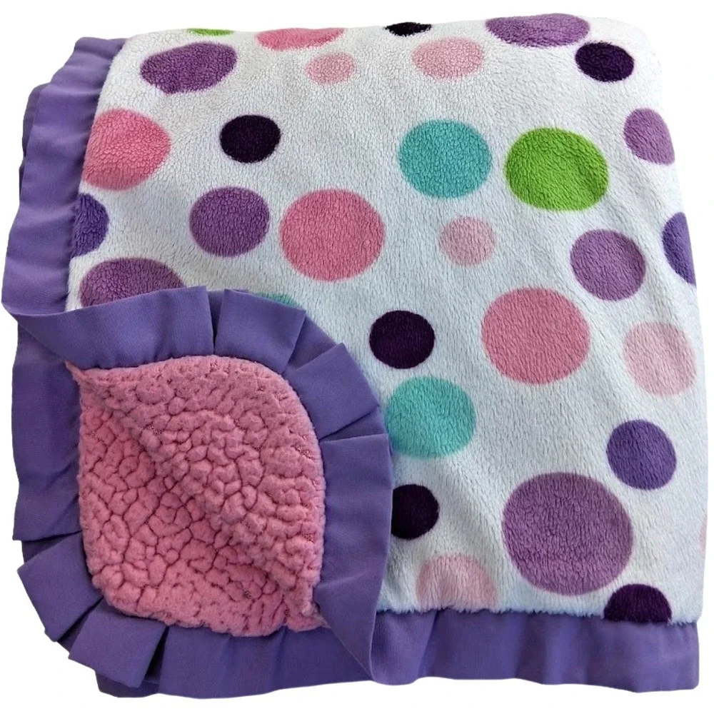 Carter's Polka Dot Baby Girl Blanket Pink Sherpa Purple Blue Green Ruffled Edge